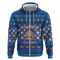 Korea Christmas Hoodie with Bear in Hanbok National Emblem and Traditional Boat Pattern Design - Wonder Print Shop