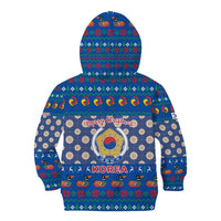 Korea Christmas Kid Hoodie with Bear in Hanbok National Emblem and Traditional Boat Pattern Design - Wonder Print Shop