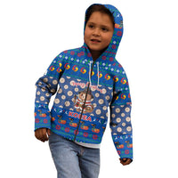 Korea Christmas Kid Hoodie with Bear in Hanbok National Emblem and Traditional Boat Pattern Design - Wonder Print Shop