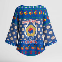 Korea Christmas Kimono Sleeve Blouse with Bear in Hanbok National Emblem and Traditional Boat Pattern Design - Wonder Print Shop
