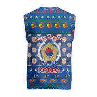 Korea Christmas Knitted V-Neck Vest with Bear in Hanbok National Emblem and Traditional Boat Pattern Design - Wonder Print Shop