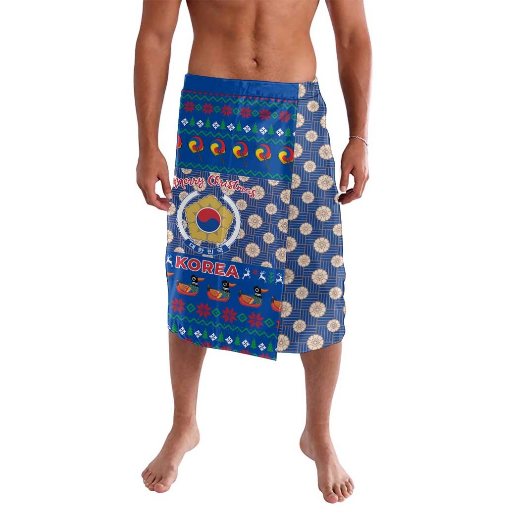 Korea Christmas Lavalava with Bear in Hanbok National Emblem and Traditional Boat Pattern Design - Wonder Print Shop