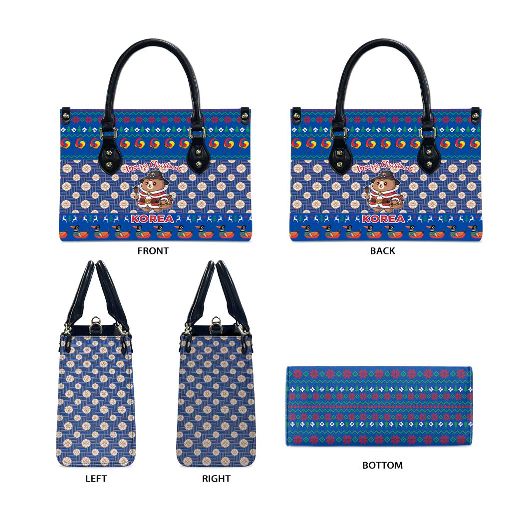Korea Christmas Leather Bag with Bear in Hanbok National Emblem and Traditional Boat Pattern Design - Wonder Print Shop