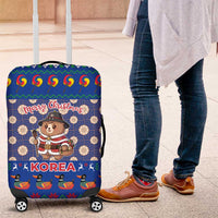 Korea Christmas Luggage Cover with Bear in Hanbok National Emblem and Traditional Boat Pattern Design - Wonder Print Shop