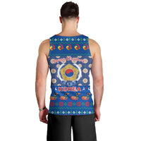 Korea Christmas Men Tank Top with Bear in Hanbok National Emblem and Traditional Boat Pattern Design - Wonder Print Shop