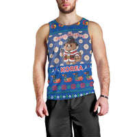 Korea Christmas Men Tank Top with Bear in Hanbok National Emblem and Traditional Boat Pattern Design - Wonder Print Shop