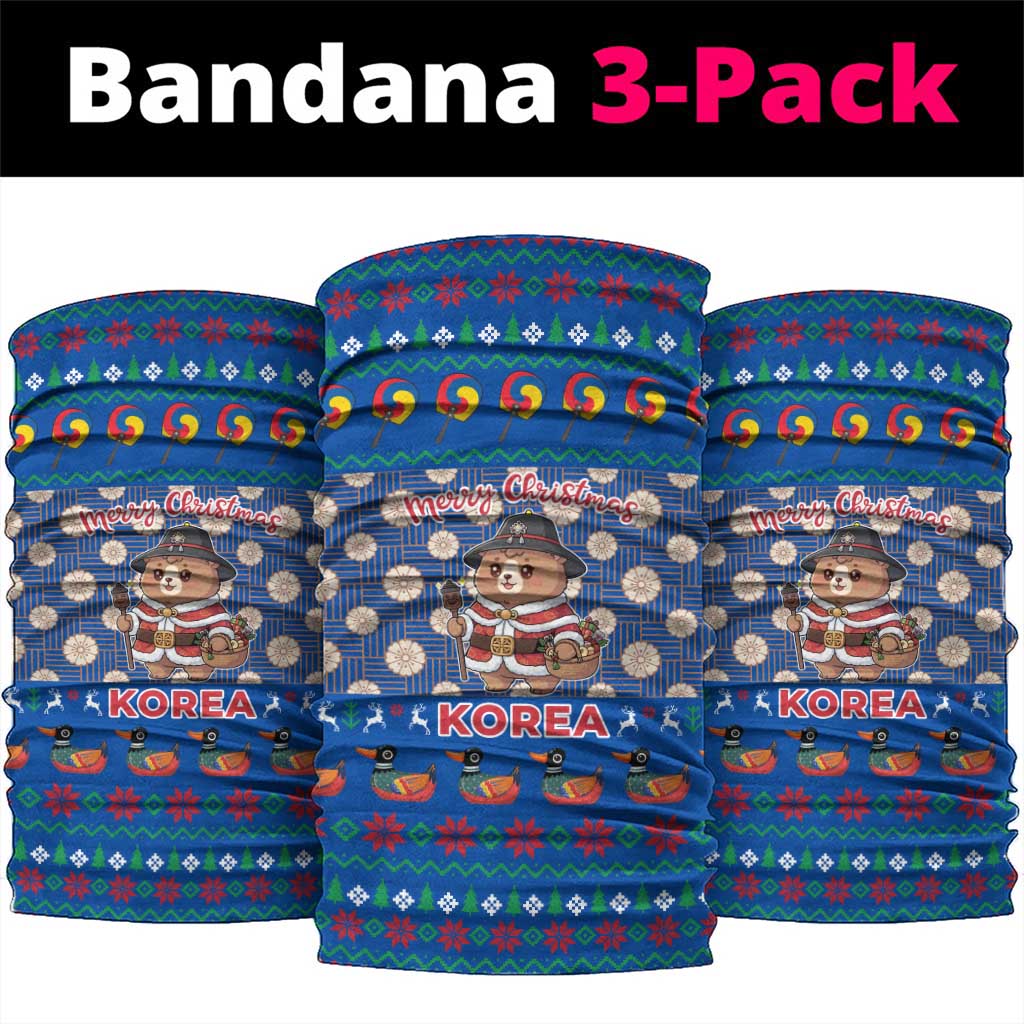 Korea Christmas Neck Gaiter with Bear in Hanbok National Emblem and Traditional Boat Pattern Design - Wonder Print Shop