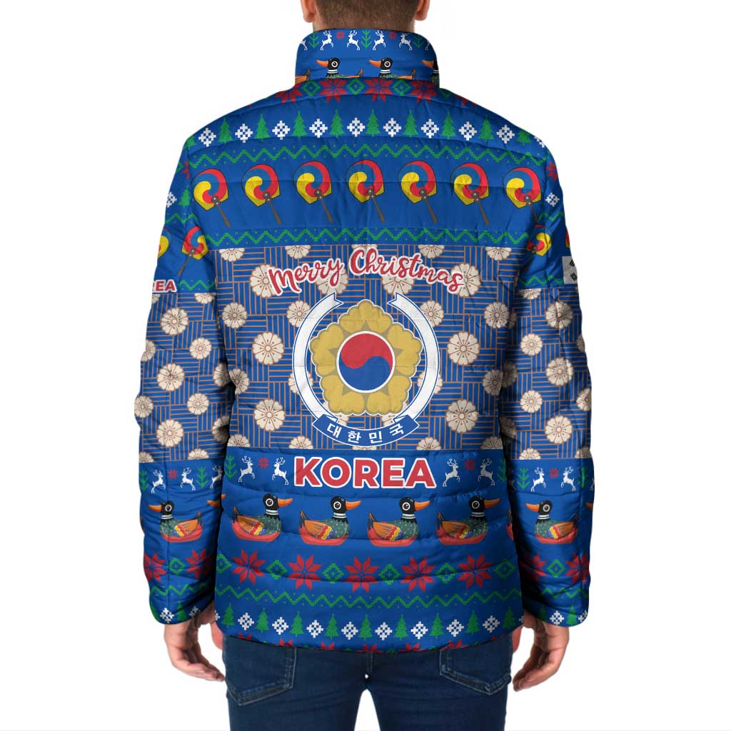 Korea Christmas Padded Jacket with Bear in Hanbok National Emblem and Traditional Boat Pattern Design - Wonder Print Shop