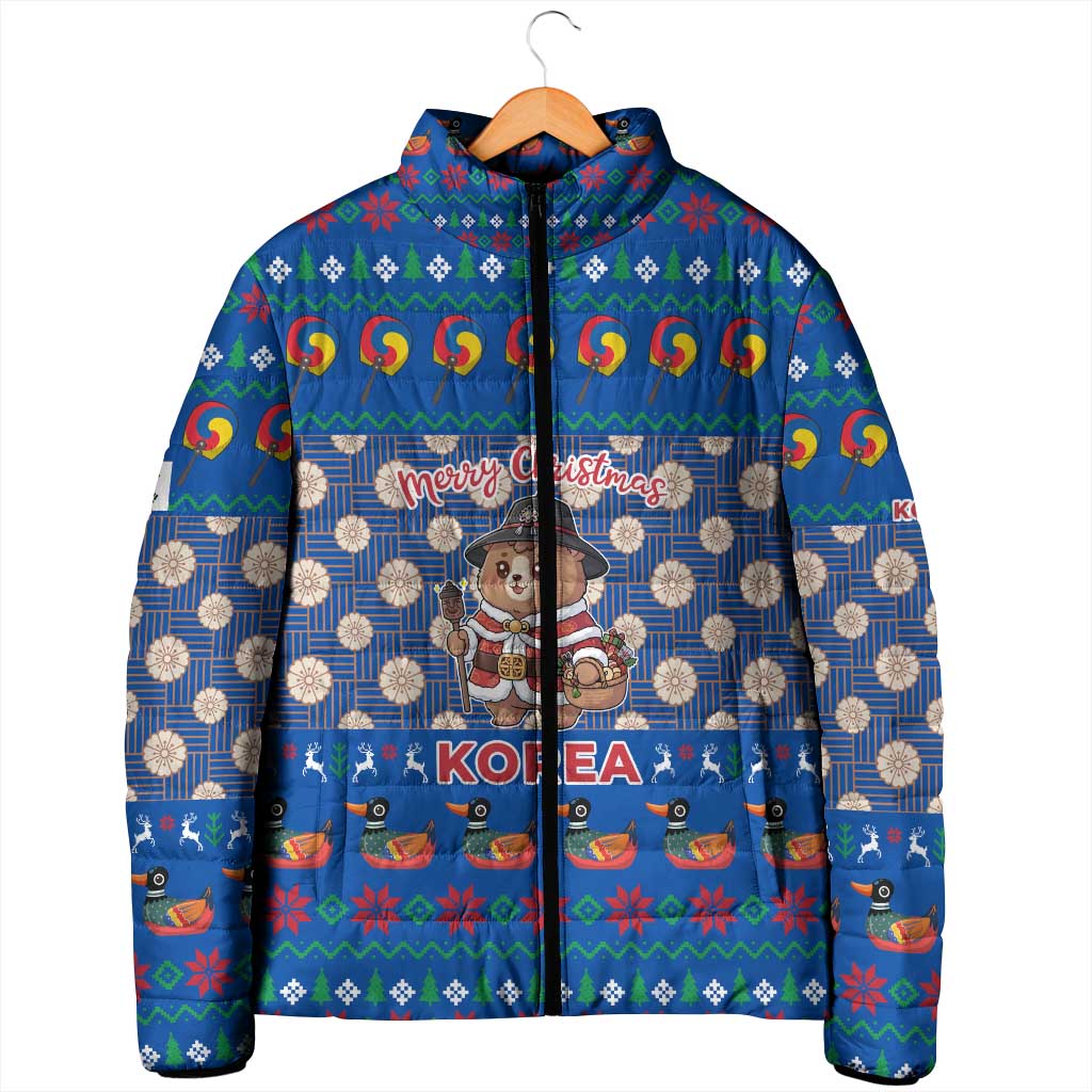 Korea Christmas Padded Jacket with Bear in Hanbok National Emblem and Traditional Boat Pattern Design - Wonder Print Shop