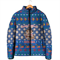 Korea Christmas Padded Jacket with Bear in Hanbok National Emblem and Traditional Boat Pattern Design - Wonder Print Shop