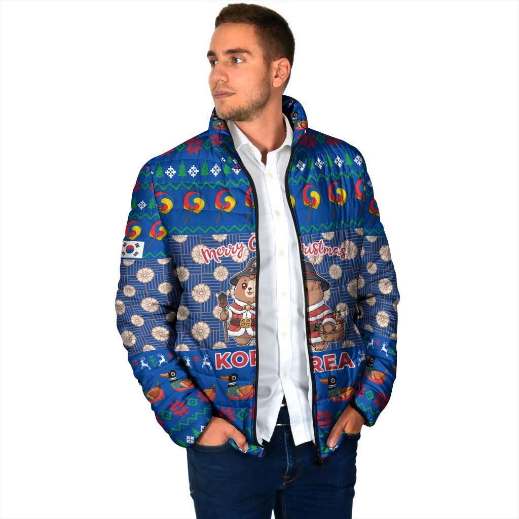 Korea Christmas Padded Jacket with Bear in Hanbok National Emblem and Traditional Boat Pattern Design - Wonder Print Shop