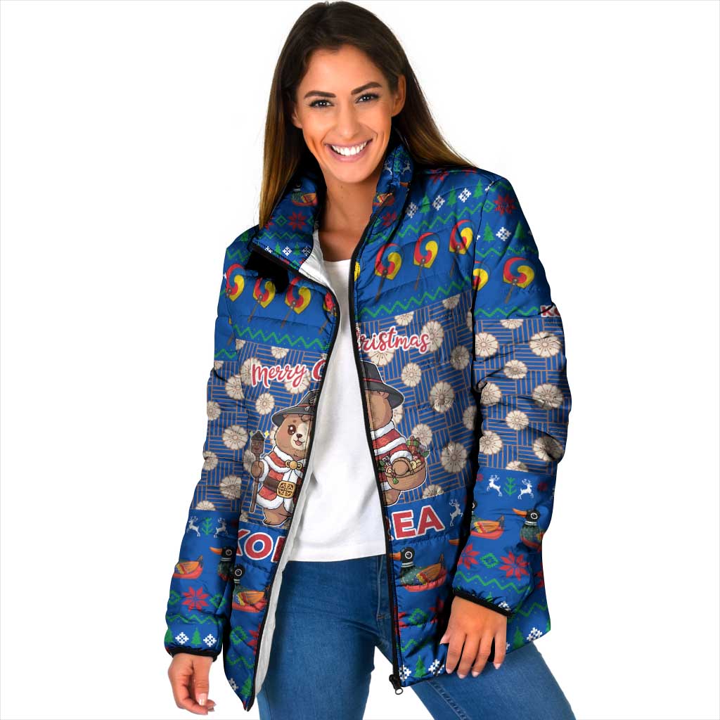 Korea Christmas Padded Jacket with Bear in Hanbok National Emblem and Traditional Boat Pattern Design - Wonder Print Shop