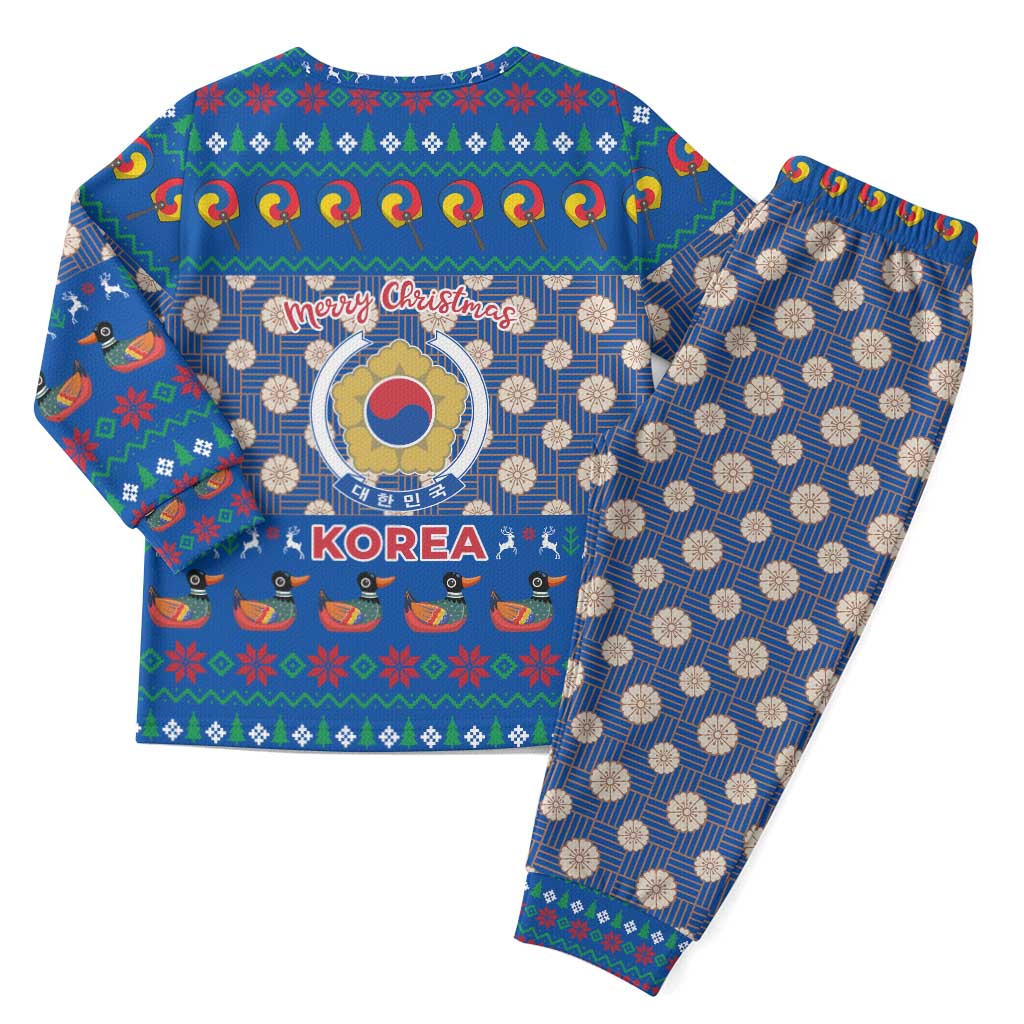 Korea Christmas Pajama Set with Bear in Hanbok National Emblem and Traditional Boat Pattern Design - Wonder Print Shop