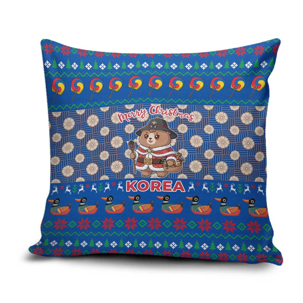 Korea Christmas Pillow Cover with Bear in Hanbok National Emblem and Traditional Boat Pattern Design - Wonder Print Shop