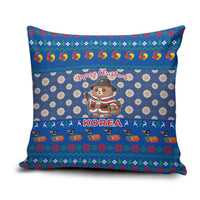 Korea Christmas Pillow Cover with Bear in Hanbok National Emblem and Traditional Boat Pattern Design - Wonder Print Shop