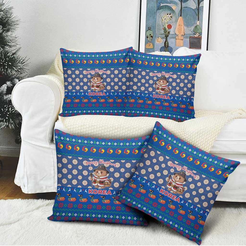 Korea Christmas Pillow Cover with Bear in Hanbok National Emblem and Traditional Boat Pattern Design - Wonder Print Shop