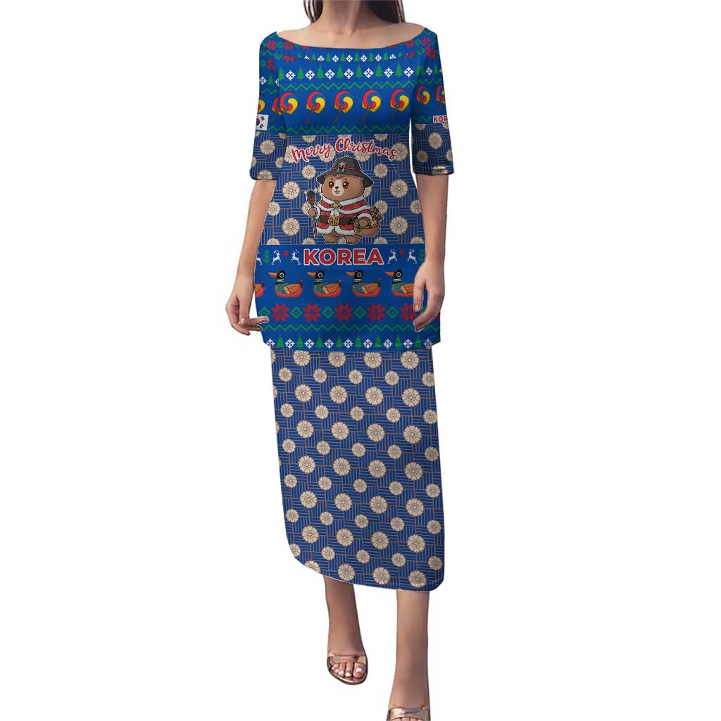 Korea Christmas Puletasi with Bear in Hanbok National Emblem and Traditional Boat Pattern Design - Wonder Print Shop