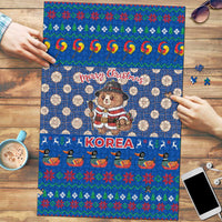 Korea Christmas Puzzle with Bear in Hanbok National Emblem and Traditional Boat Pattern Design - Wonder Print Shop