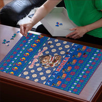 Korea Christmas Puzzle with Bear in Hanbok National Emblem and Traditional Boat Pattern Design - Wonder Print Shop