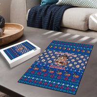 Korea Christmas Puzzle with Bear in Hanbok National Emblem and Traditional Boat Pattern Design - Wonder Print Shop