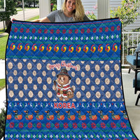 Korea Christmas Quilt with Bear in Hanbok National Emblem and Traditional Boat Pattern Design - Wonder Print Shop