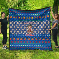 Korea Christmas Quilt with Bear in Hanbok National Emblem and Traditional Boat Pattern Design - Wonder Print Shop