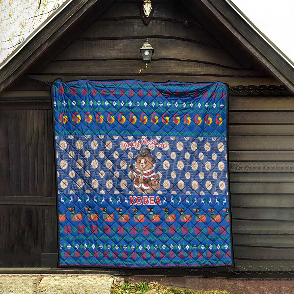 Korea Christmas Quilt with Bear in Hanbok National Emblem and Traditional Boat Pattern Design - Wonder Print Shop