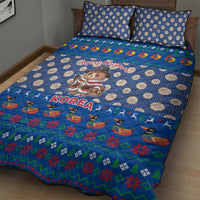 Korea Christmas Quilt Bed Set with Bear in Hanbok National Emblem and Traditional Boat Pattern Design - Wonder Print Shop