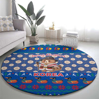 Korea Christmas Round Carpet with Bear in Hanbok National Emblem and Traditional Boat Pattern Design - Wonder Print Shop