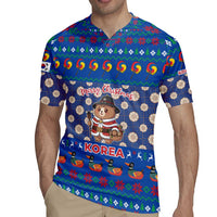 Korea Christmas Rugby Jersey with Bear in Hanbok National Emblem and Traditional Boat Pattern Design - Wonder Print Shop