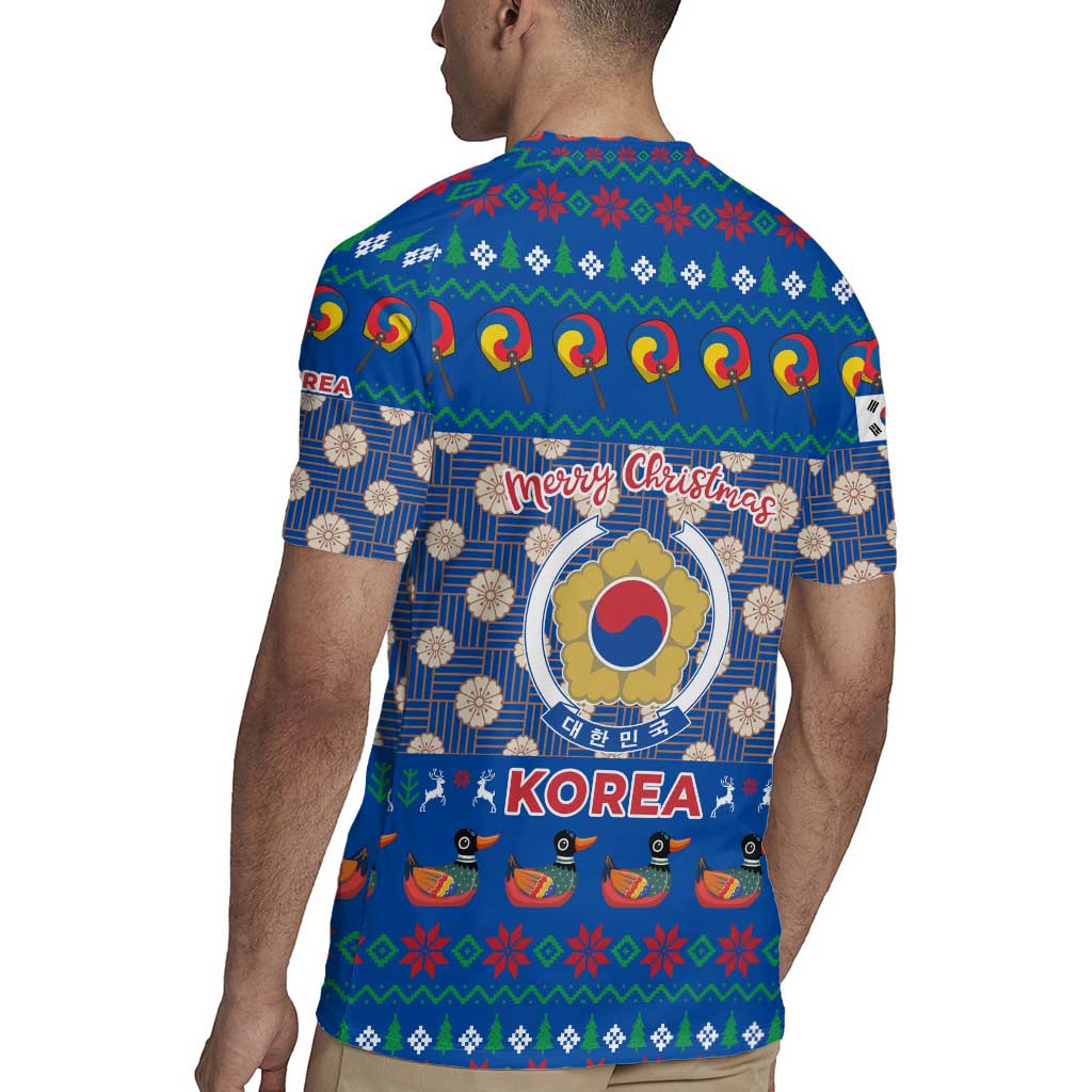 Korea Christmas Rugby Jersey with Bear in Hanbok National Emblem and Traditional Boat Pattern Design - Wonder Print Shop