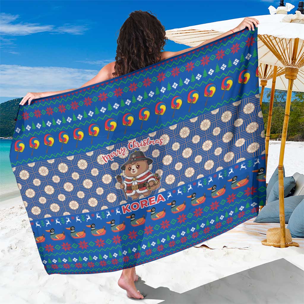 Korea Christmas Sarong with Bear in Hanbok National Emblem and Traditional Boat Pattern Design - Wonder Print Shop