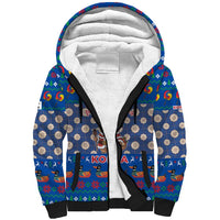 Korea Christmas Sherpa Hoodie with Bear in Hanbok National Emblem and Traditional Boat Pattern Design - Wonder Print Shop