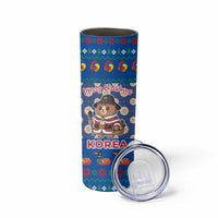 Korea Christmas Skinny Tumbler with Bear in Hanbok National Emblem and Traditional Boat Pattern Design - Wonder Print Shop