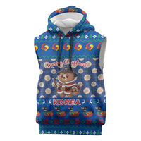 Korea Christmas Sleeveless Hoodie with Bear in Hanbok National Emblem and Traditional Boat Pattern Design - Wonder Print Shop