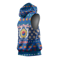 Korea Christmas Sleeveless Hoodie with Bear in Hanbok National Emblem and Traditional Boat Pattern Design - Wonder Print Shop