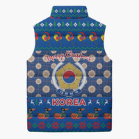 Korea Christmas Sleeveless Puffer Jacket with Bear in Hanbok National Emblem and Traditional Boat Pattern Design - Wonder Print Shop