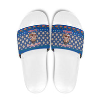 Korea Christmas Slide Sandals with Bear in Hanbok National Emblem and Traditional Boat Pattern Design - Wonder Print Shop