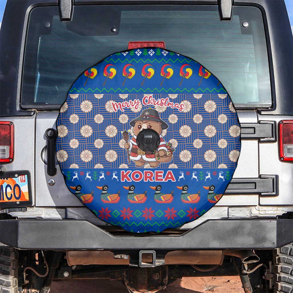 Korea Christmas Spare Tire Cover with Bear in Hanbok National Emblem and Traditional Boat Pattern Design - Wonder Print Shop