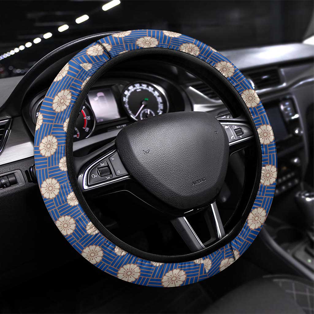 Korea Christmas Steering Wheel Cover with Bear in Hanbok National Emblem and Traditional Boat Pattern Design - Wonder Print Shop