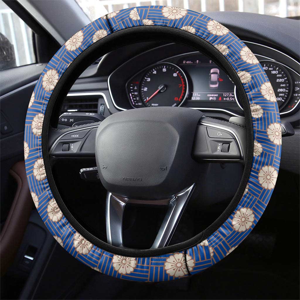 Korea Christmas Steering Wheel Cover with Bear in Hanbok National Emblem and Traditional Boat Pattern Design - Wonder Print Shop