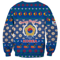 Korea Christmas Sweatshirt with Bear in Hanbok National Emblem and Traditional Boat Pattern Design - Wonder Print Shop