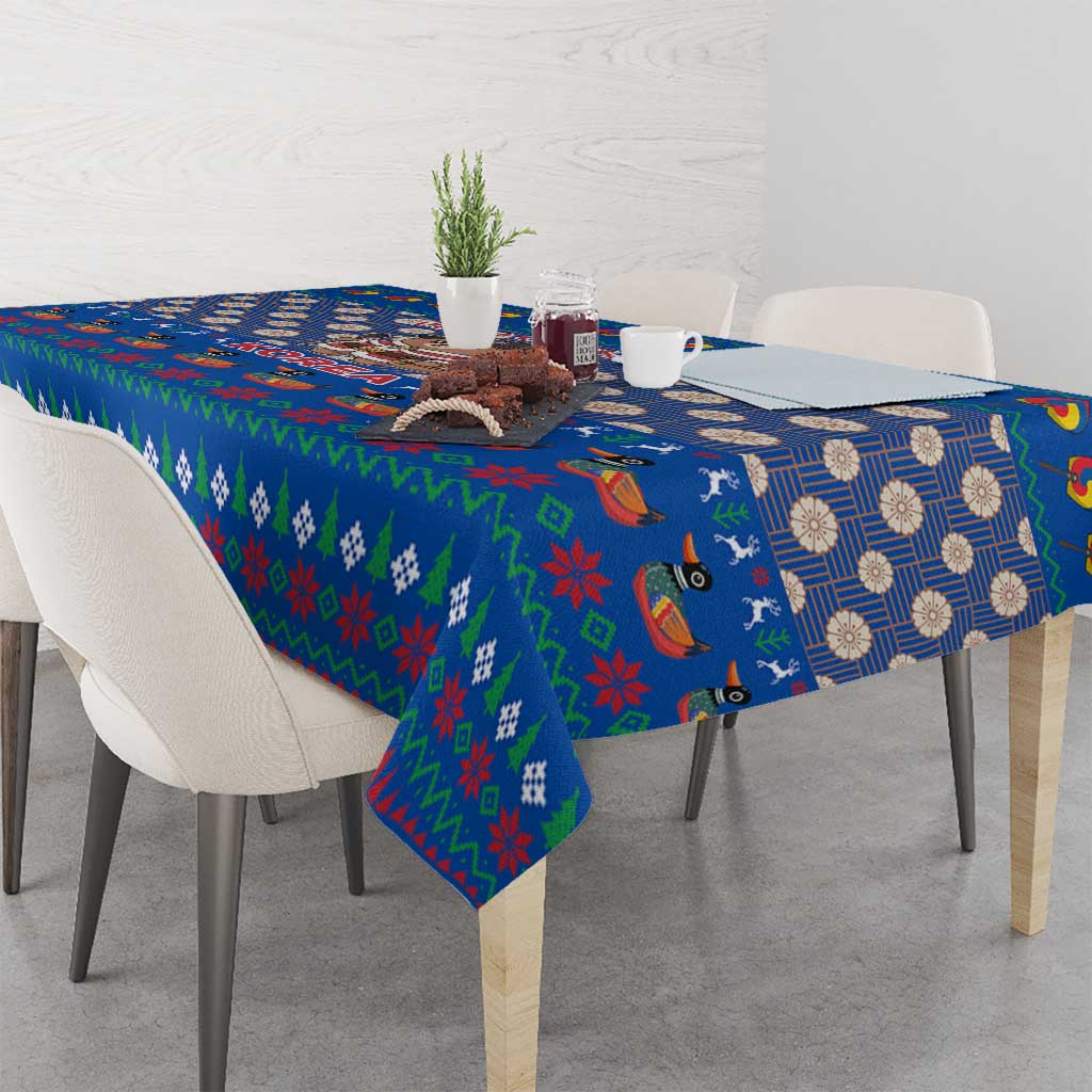 Korea Christmas Tablecloth with Bear in Hanbok National Emblem and Traditional Boat Pattern Design - Wonder Print Shop