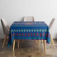 Korea Christmas Tablecloth with Bear in Hanbok National Emblem and Traditional Boat Pattern Design - Wonder Print Shop