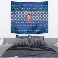 Korea Christmas Tapestry with Bear in Hanbok National Emblem and Traditional Boat Pattern Design - Wonder Print Shop