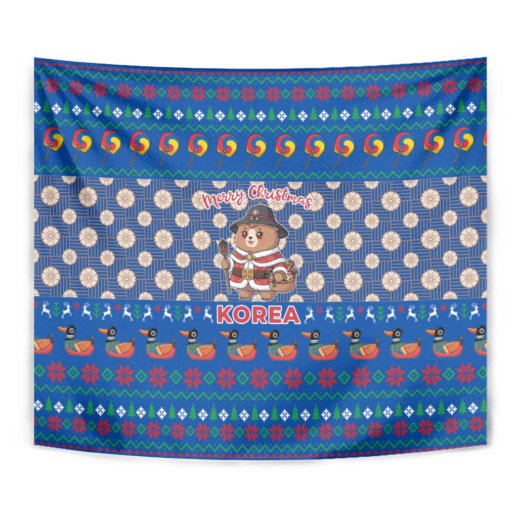 Korea Christmas Tapestry with Bear in Hanbok National Emblem and Traditional Boat Pattern Design - Wonder Print Shop