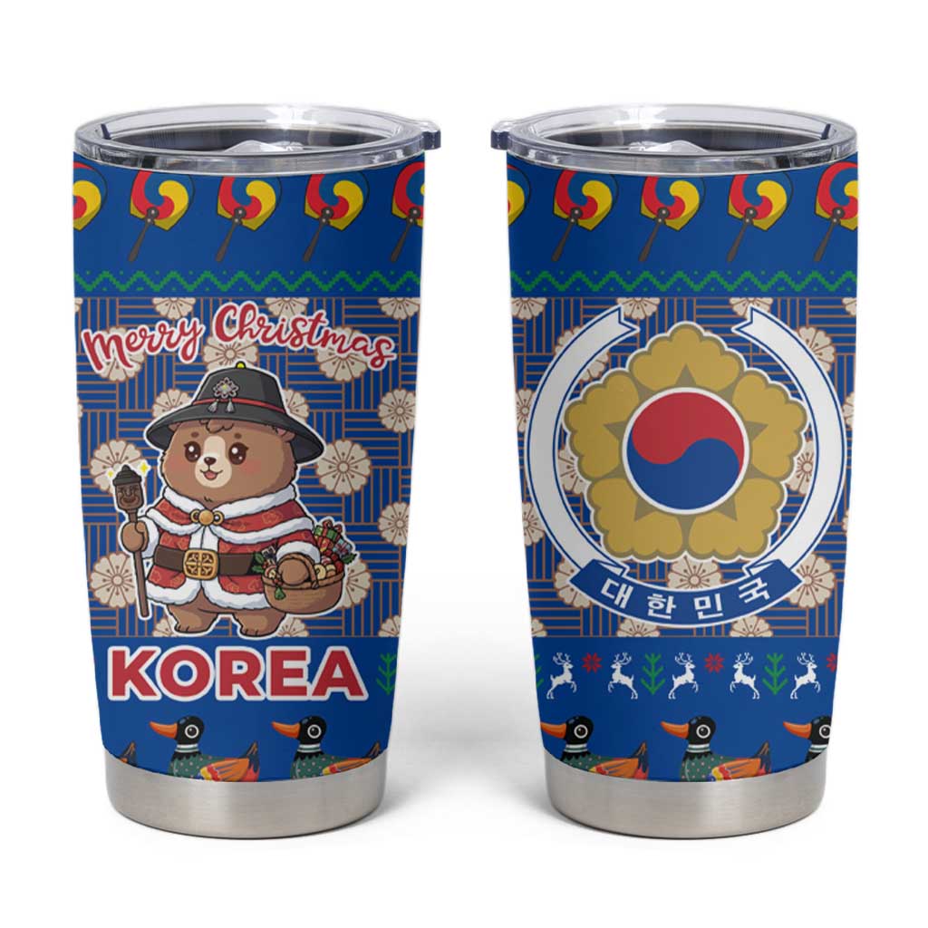 Korea Christmas Tumbler Cup with Bear in Hanbok National Emblem and Traditional Boat Pattern Design - Wonder Print Shop