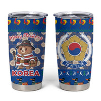 Korea Christmas Tumbler Cup with Bear in Hanbok National Emblem and Traditional Boat Pattern Design - Wonder Print Shop