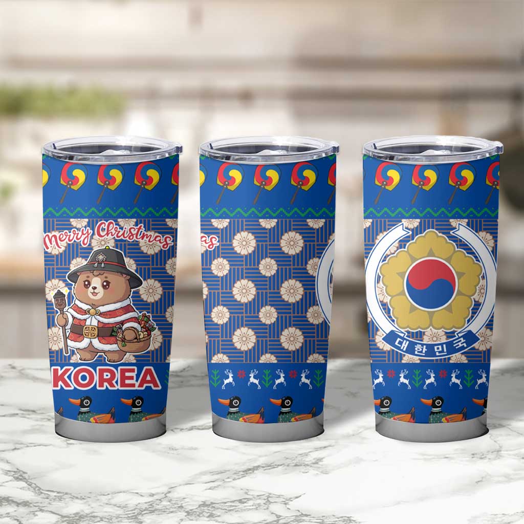 Korea Christmas Tumbler Cup with Bear in Hanbok National Emblem and Traditional Boat Pattern Design - Wonder Print Shop