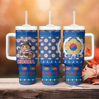 Korea Christmas Tumbler With Handle with Bear in Hanbok National Emblem and Traditional Boat Pattern Design - Wonder Print Shop